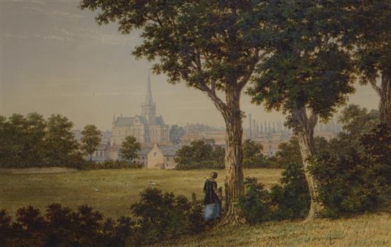 John Dobbin, (1815-1888), View of Darlington, Co. Durham, 1874, signed and dated verso, 25 x 39 cm. unframed
